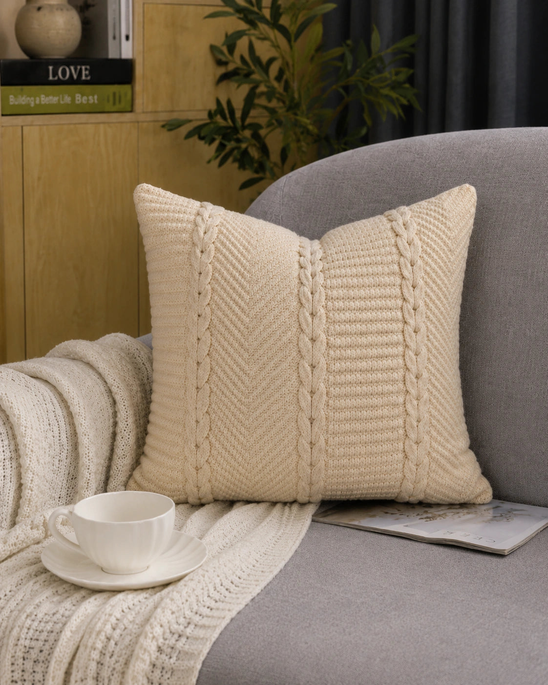 Ivory Knit Cushion Cover