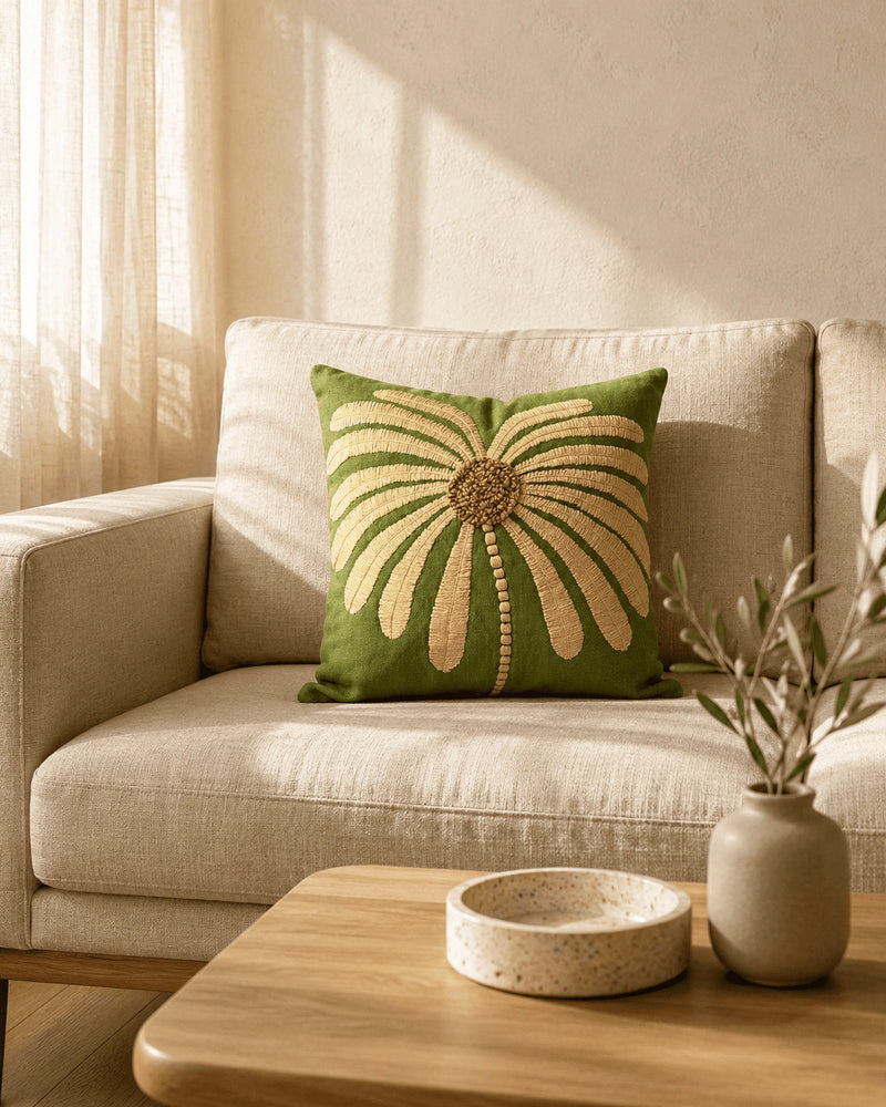 Sage Blossom Cushion Cover
