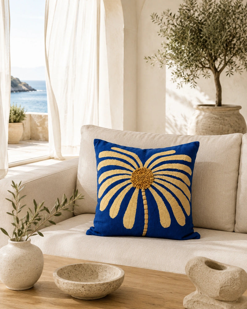 Azure Blossom Cushion Cover